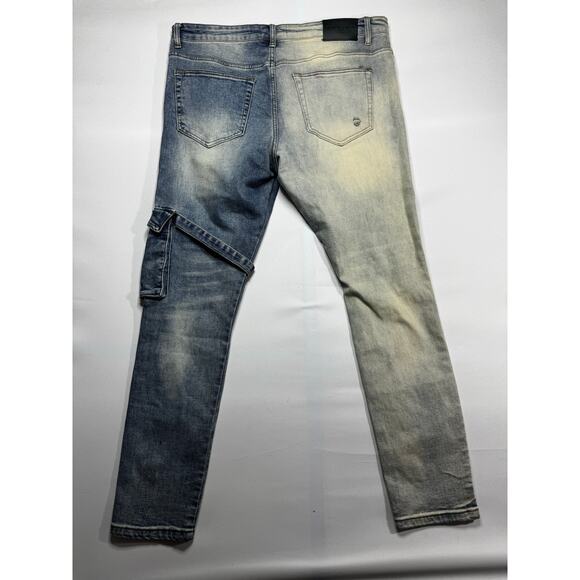 THRT Men's 2-Tone Cargo Pocket Distressed Skinny Denim Jeans - Size 38 (38x32) - Picture 2 of 5